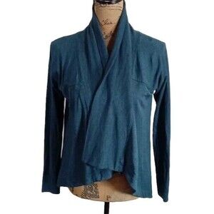 ATHLENA Cardigan XS Dark Teal Blue Long Sleeve Asymmetrical Hemline Sweater
